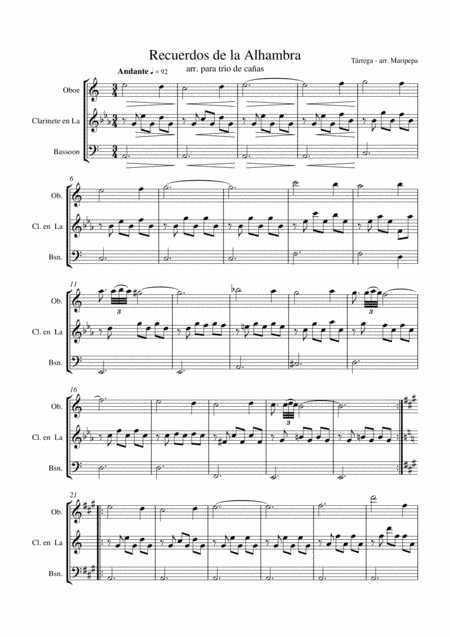 Recuerdos de la Alhambra (reed trio: oboe, clarinet and bassoon) (arr. M. Contreras)