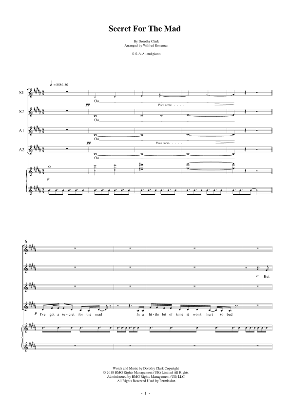 Secret For The Mad (arr. Wilfred Reneman)