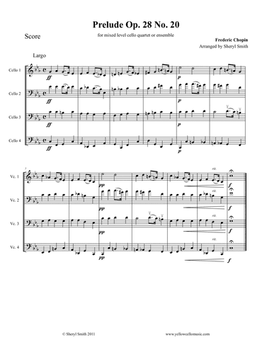 Chopin Piano Prelude in C minor (Funeral March) Op 28 No.20 for cello ensemble or mixed-level cello (arr. Yellow Cello Music)
