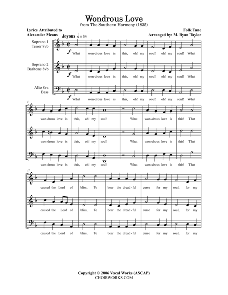 Wondrous Love : SATB Acapella Choir (with Divisi) (arr. M. Ryan Taylor)