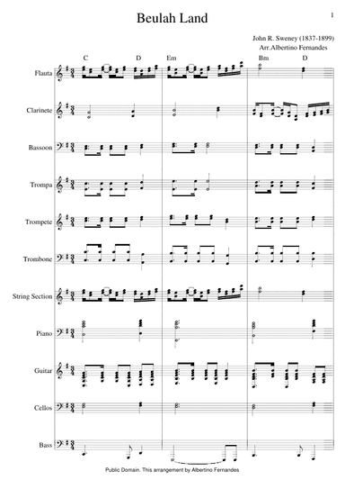 Beulah Land - Score Only (arr. Albertino Fernandes)