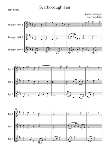 Scarborough Fair for Trumpet in Bb Trio (arr. Fabio Britto)