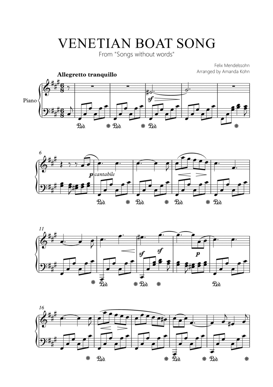 Venetian Boat Song - F. Mendelssohn - easy piano (arr. Amanda Kohn)