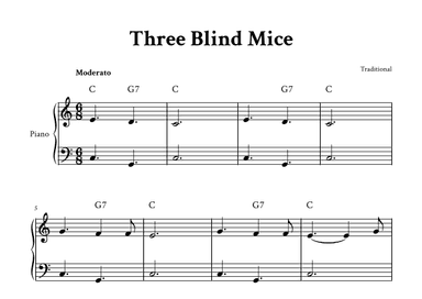 Three Blind Mice - Easy Piano in C (arr. Yuri Noronha)