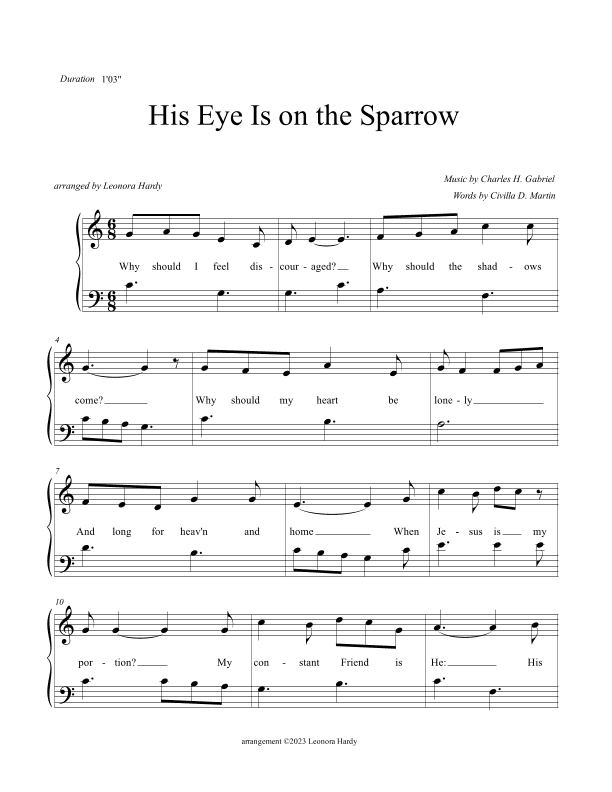 His Eye Is On the Sparrow (Beginner) (Why Should I Feel Discouraged) (arr. Leonora Hardy)