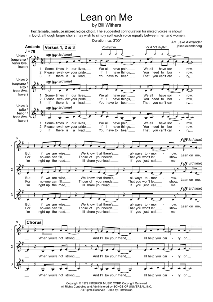 Lean On Me (arr. Jake Alexander)