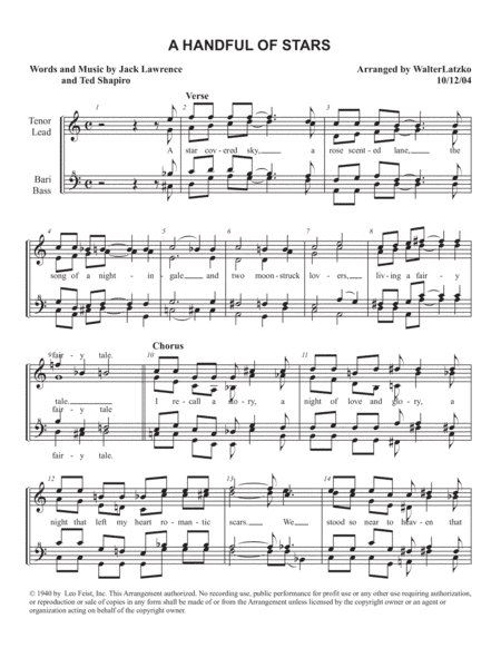 A Handful Of Stars (arr. Walter Latzko)