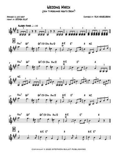 Wedding March (Mendelssohn) from A Midsummer Night's Dream - lead sheet (key of A) (arr. Stephen Bulat)
