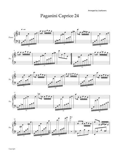 Paganini Caprice 24 Piano Variations (advanced players) (arr. Lisztlovers)