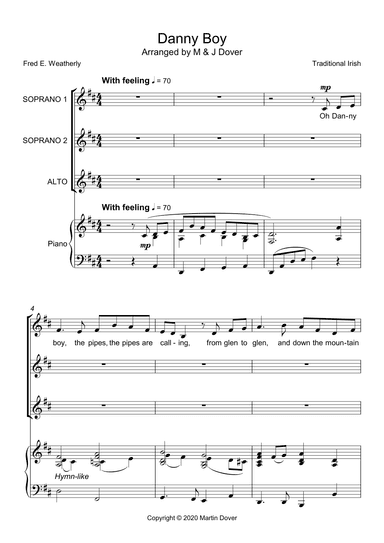 O Danny Boy (Londonderry Air) - SSA - Three Part Choir Upper Voices (arr. M & J Dover)