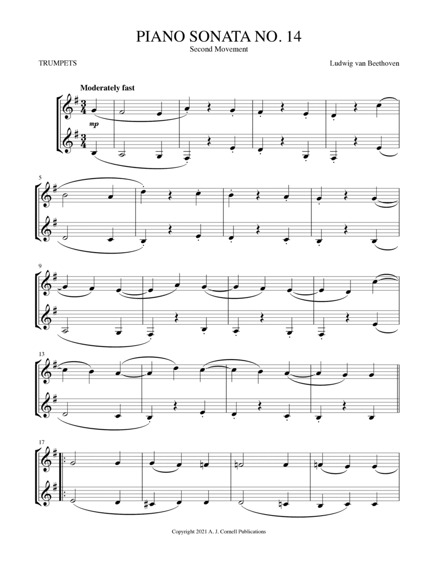 Piano Sonata No. 14, Second Movement (arr. Mark Phillips)