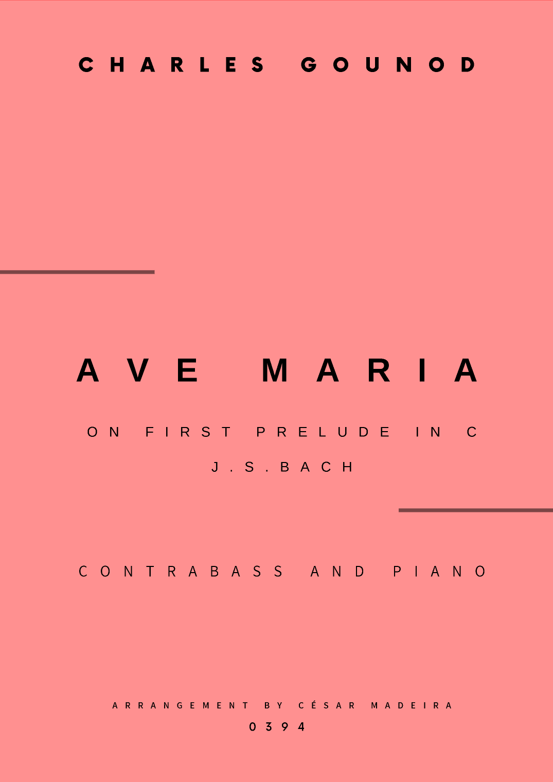 Ave Maria by Bach/Gounod - Contrabass and Piano (Full Score and Parts) (arr. César Madeira)