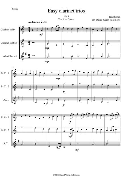 The Ash Grove (Llwyn Onn) for clarinet trio (2 B flats 1 Alto) (arr. David Warin Solomons)