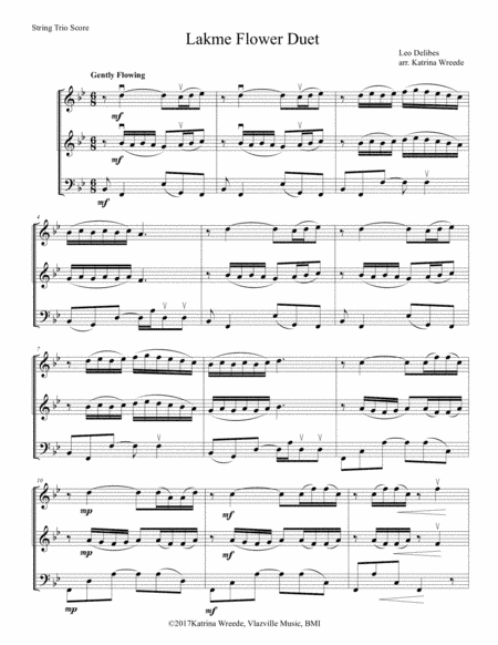Lakme Flower Duet for Two Violins and Cello (arr. Katrina Wreede)