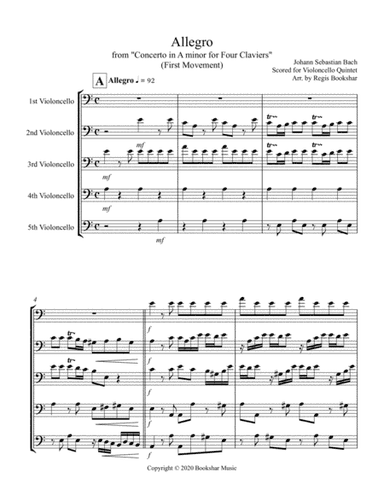 Allegro (from "Concerto for Four Claviers") (A min) (Violoncello Quintet) (arr. Regis Bookshar)