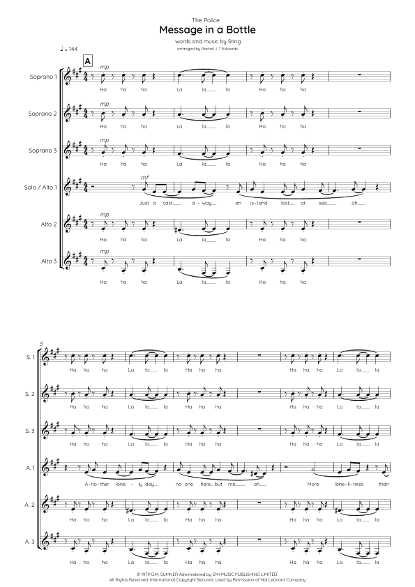 Message In A Bottle (arr. Rachel J T Edwards)