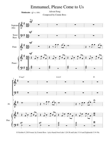 Emmanuel, Please Come to Us - SATB, flute or cello or violin & Piano