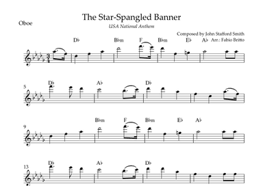 The Star Spangled Banner (USA National Anthem) for Oboe Solo with Chords (Db Major) (arr. Fabio Britto)