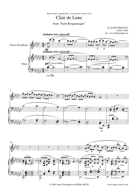 Clair de Lune - Tenor Sax & Piano (arr. Anne L Christopherson GRSM ARCM)
