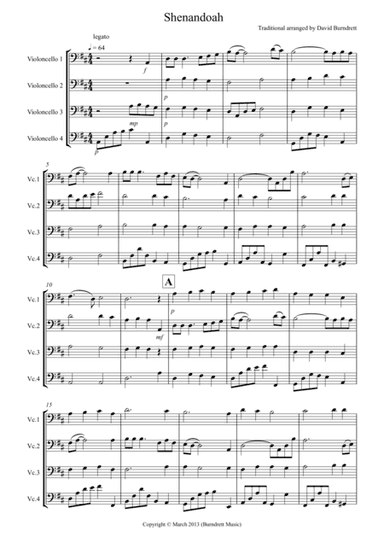 Shenandoah for Cello Quartet (arr. David Burndrett)