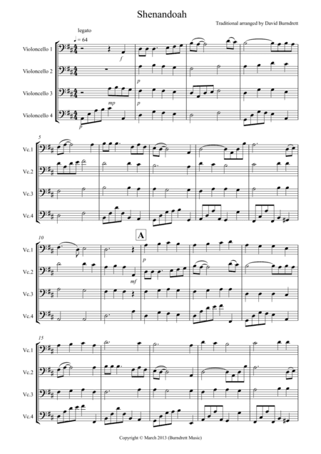 Shenandoah for Cello Quartet (arr. David Burndrett)