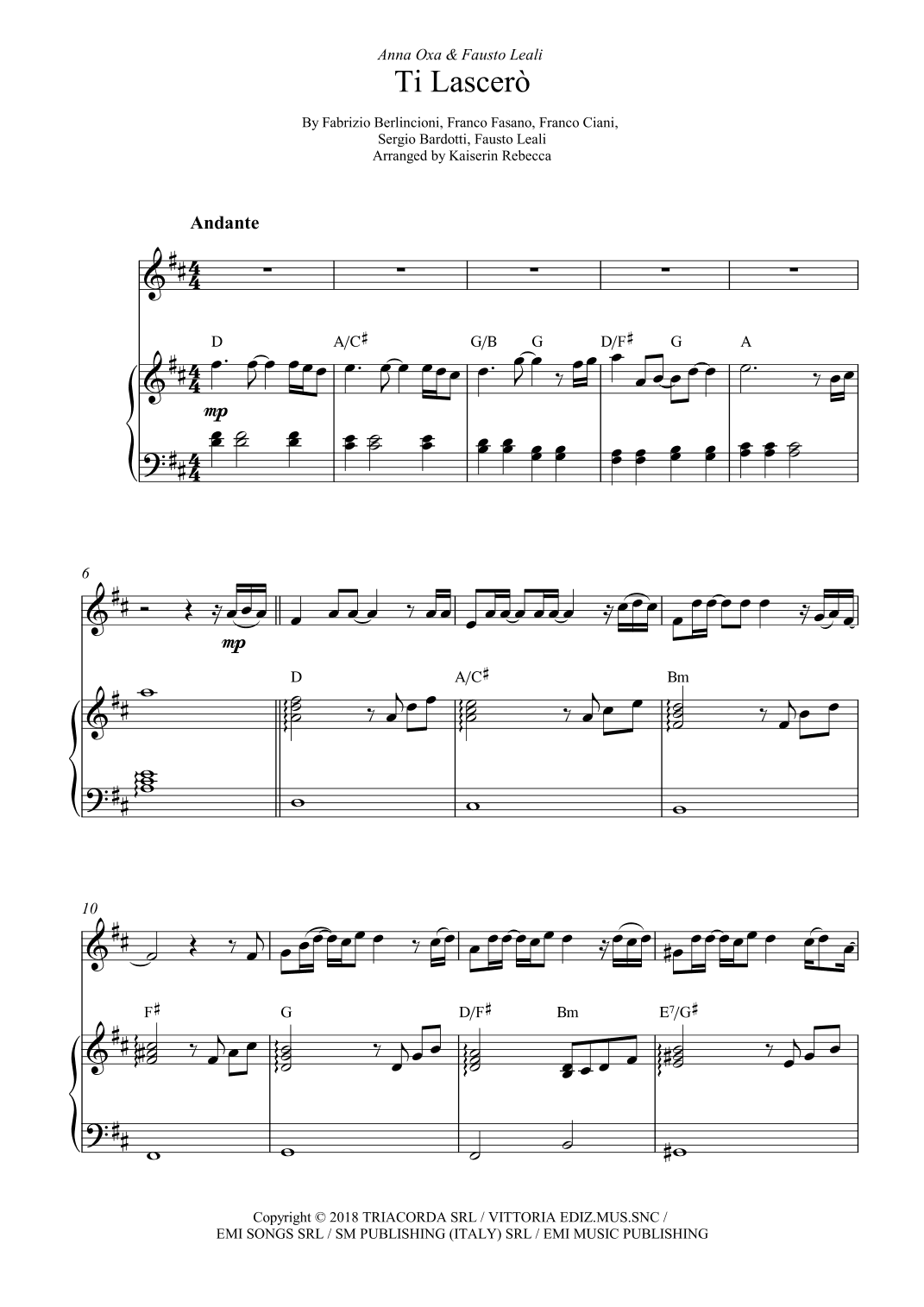Ti Lascero' (arr. Kaiserin Rebecca)