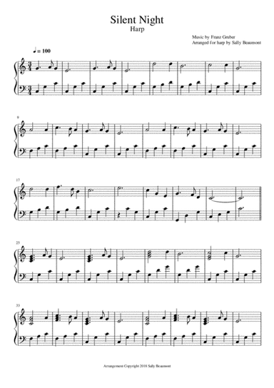 Silent Night - Easy - Intermediate Harp (arr. Sally Beaumont)