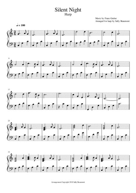 Silent Night - Easy - Intermediate Harp (arr. Sally Beaumont)