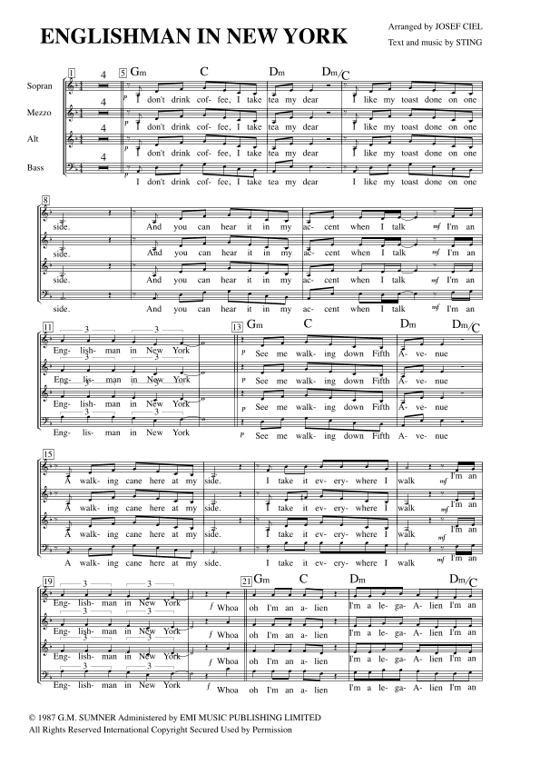 Englishman In New York (arr. Josef Ciel)