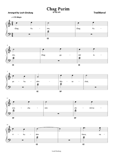 Chag Purim (arr. Leah Ginzburg)