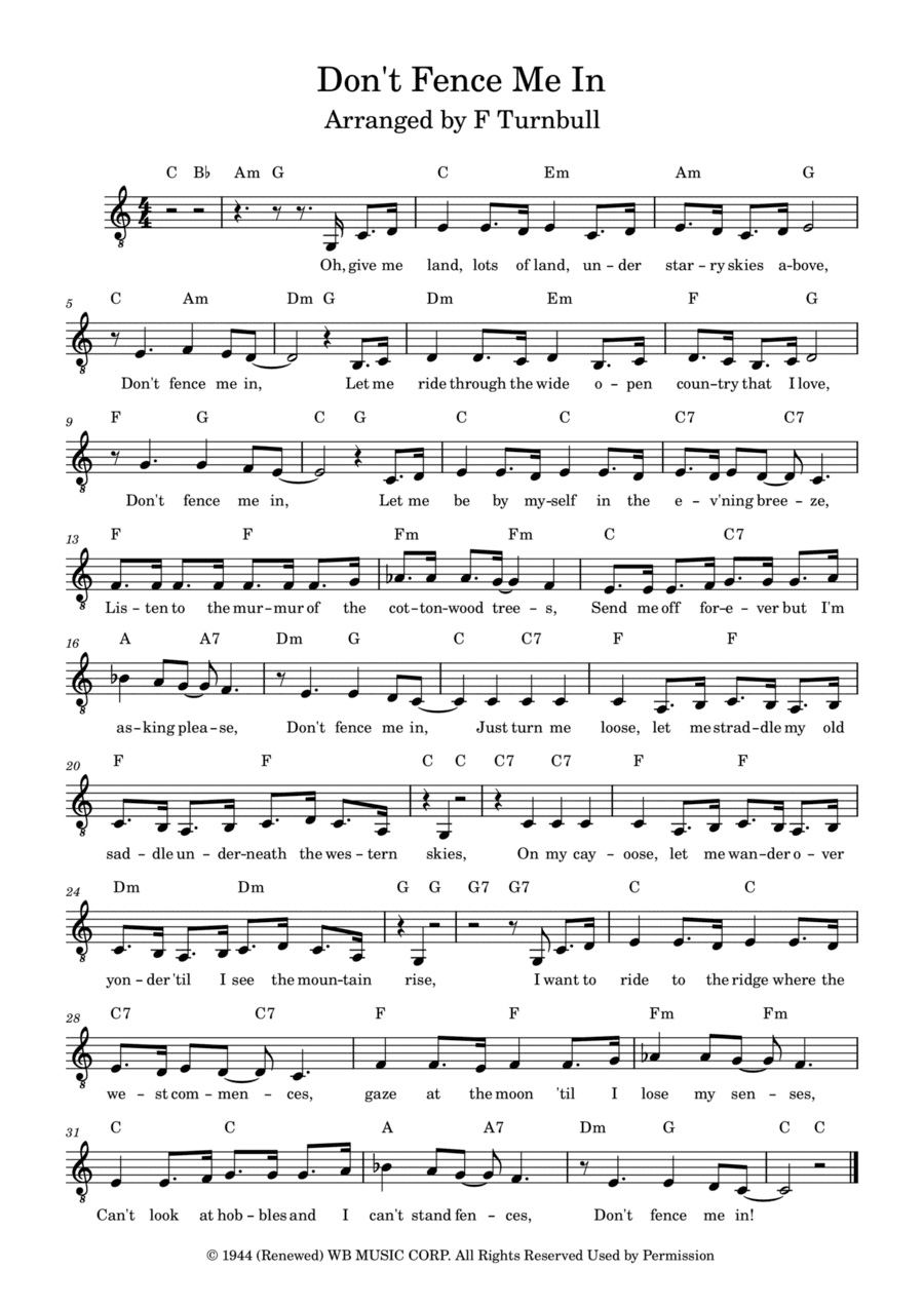 Don't Fence Me In (arr. F Turnbull)