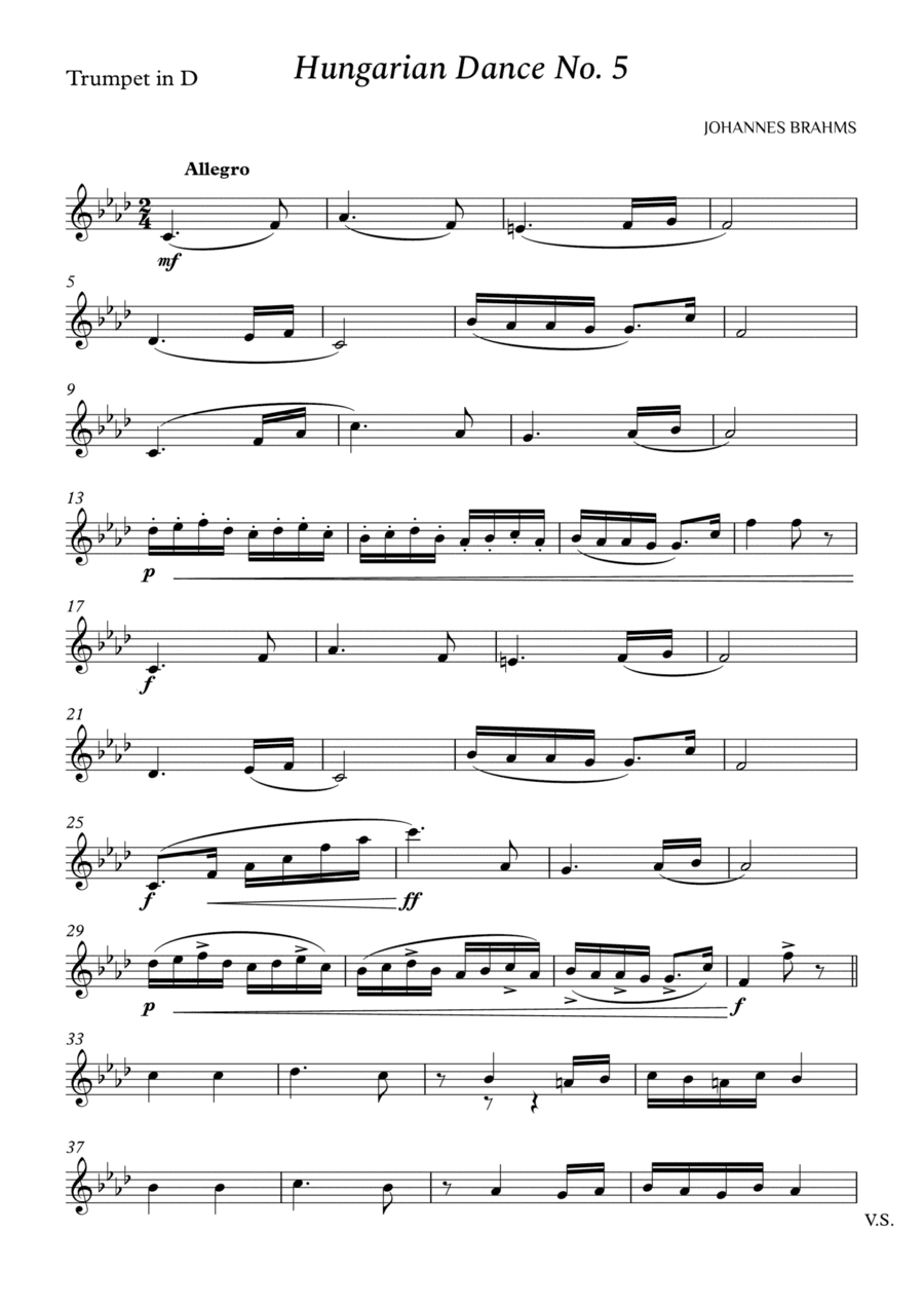 Hungarian Dance No. 5 for Trumpet in D (arr. Cássio Silva Chaves)