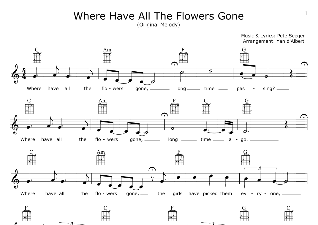 Where Have All The Flowers Gone? (arr. Yan d'Albert (Authentic original melody))