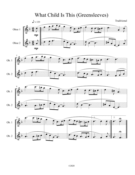 What Child Is This (Greensleeves) for oboe duet (arr. Ben Dockery)