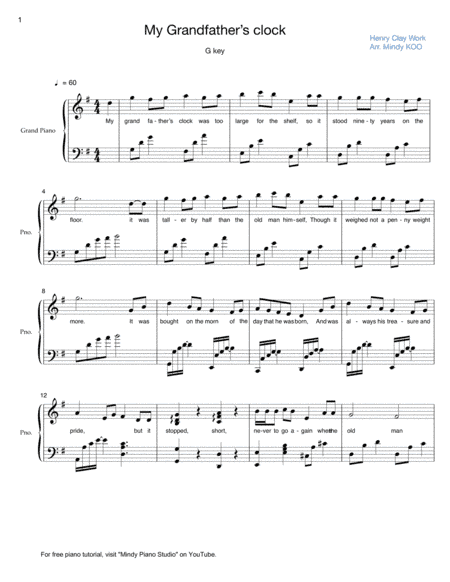 My Grandfather's Clock - G key (arr. Mindy KOO)