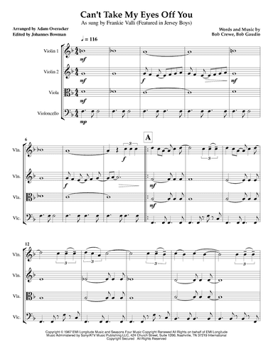 Can't Take My Eyes Off Of You (arr. Adam Overacker)