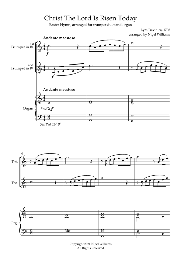 Christ The Lord Is Risen Today (Lyra Davidica), for Trumpet Duet and Organ (arr. Nigel Williams)