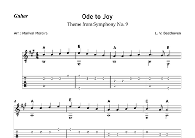 Ode to Joy - Beethoven (Easy guitar) - Tab and Chords (arr. Marival Moreira)