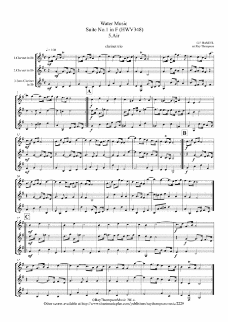 Handel: 5.Air from Suite No. 1 in F (HWW348) "The Water Music" ( Wassermusik) - clarinet trio (arr. Ray Thompson)