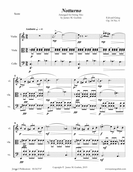 Grieg: Notturno Op. 54 No. 4 for String Trio (arr. James M. Guthrie)