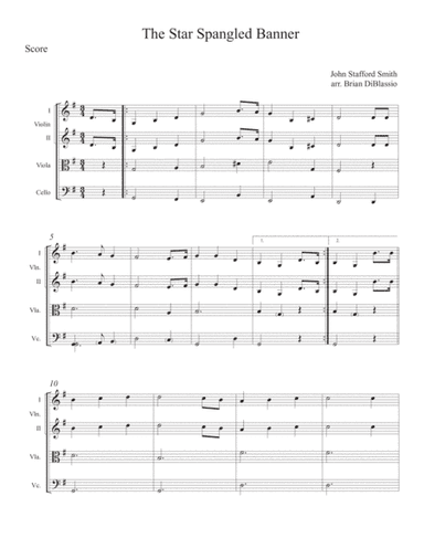Star Spangled Banner for String Quartet - Easy/Elementary (arr. Brian DiBlassio)