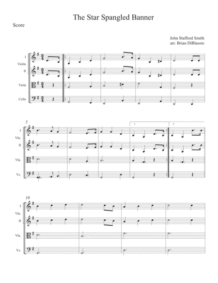Star Spangled Banner for String Quartet - Easy/Elementary (arr. Brian DiBlassio)