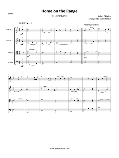 Home on the Range - for string quartet (arr. Evan Halloin)