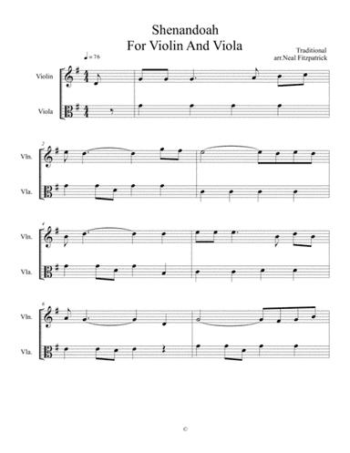 Shenandoah For Violin And Viola (arr. Neal Fitzpatrick)