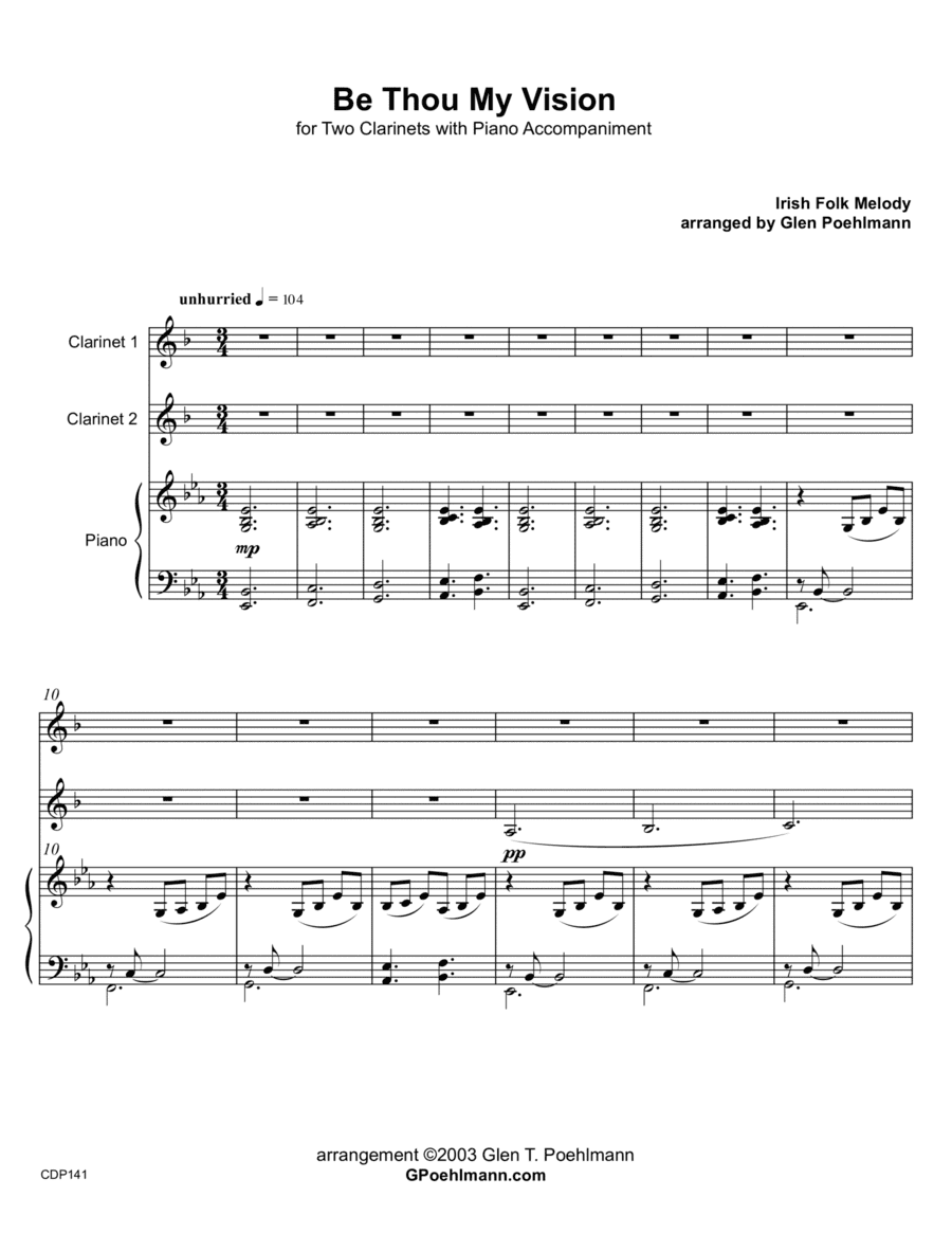 BE THOU MY VISION - CLARINET DUET with Piano Accompaniment (arr. Glen Poehlmann)