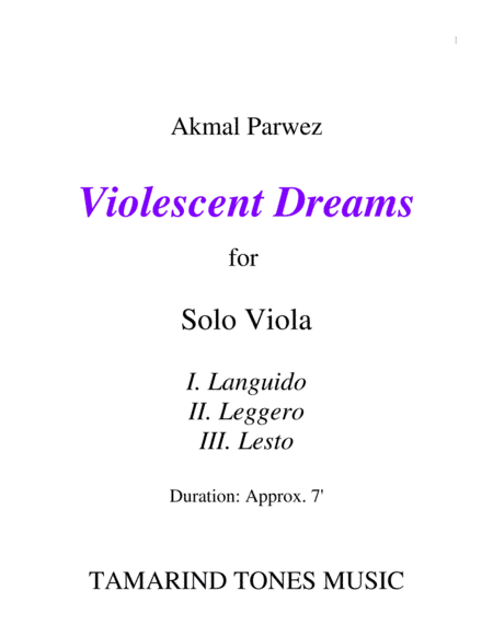 Violescent Dreams for Solo Viola