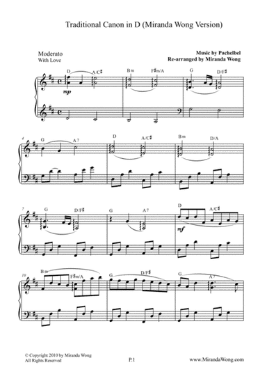 Traditional Canon in D - Elegant Version (arr. Miranda Wong)
