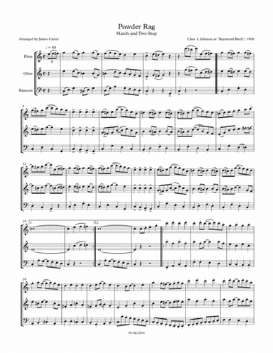 Powder Rag, March & Two-Step, by Chas. Johnson as "Raymond Birch" (1908), arranged for Woodwind Trio (arr. J.W. Carter)