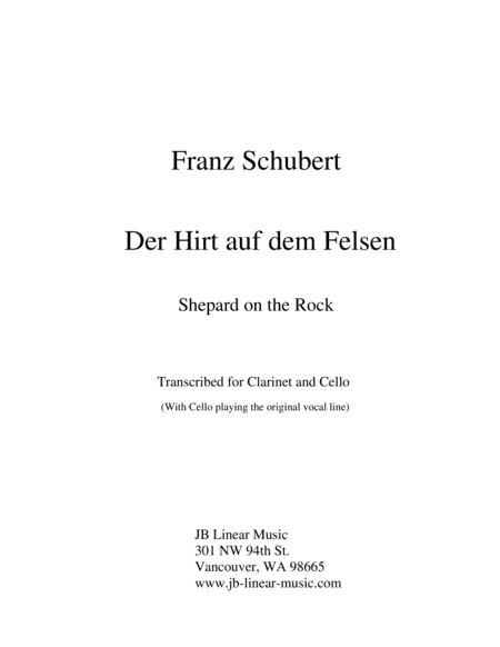 Schubert - Shepherd on the Rock for clarinet, cello, and piano trio (arr. John Gibson)