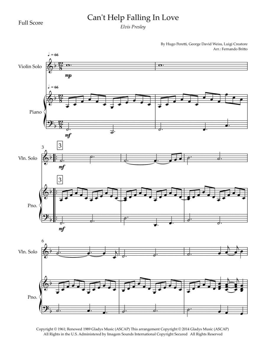 Can't Help Falling In Love (arr. Fernando Britto)